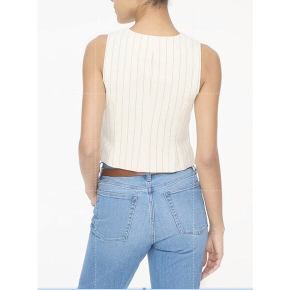 J.Crew Button Front Linen Blend Vest Womens 4 White Brown Pinstripes CI314 Lined - Picture 2 of 8